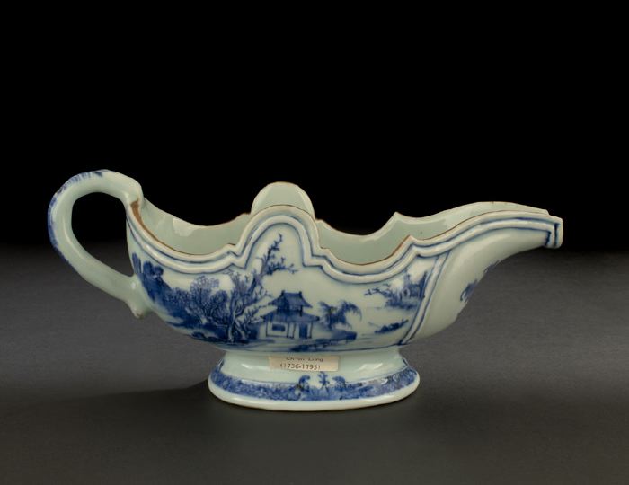 Appraisal: Chinese Export Blue and White Porcelain Sauce Boat Qianlong Reign