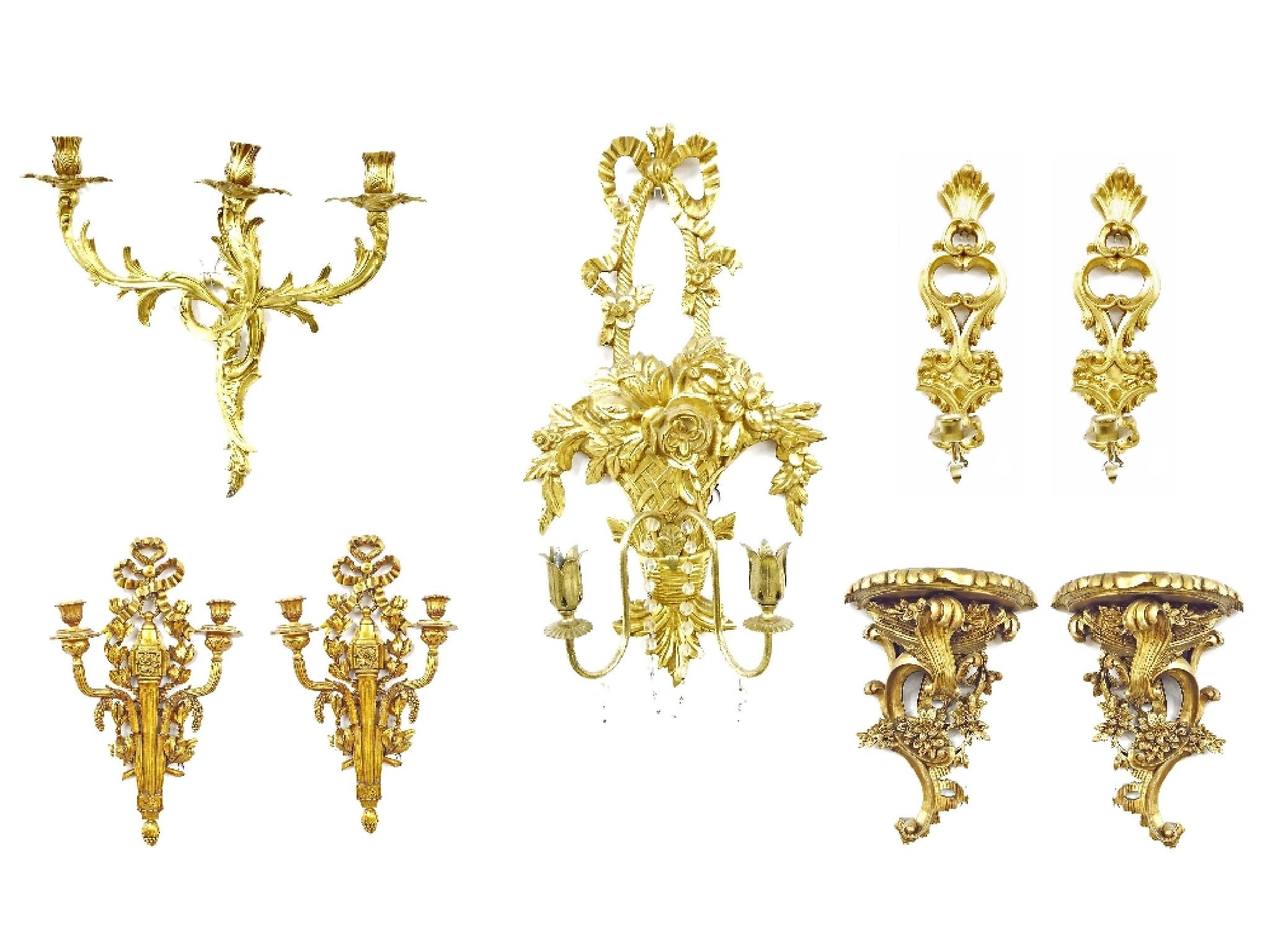 Appraisal: Pair of contemporary rococo style giltwood wall brackets high x