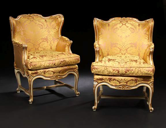 Appraisal: Pair of Louis XV-Style Giltwood Bergeres early th century each