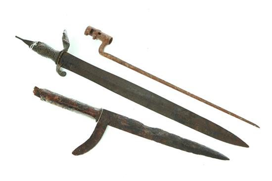 Appraisal: THREE DUG RELICS American mid th century Bayonet for a