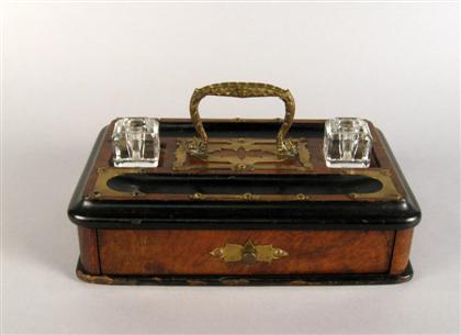 Appraisal: Walnut and ebonized brass mounted inkstand late th century Of