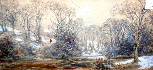 Appraisal: S B A river landscape with snow with castle in