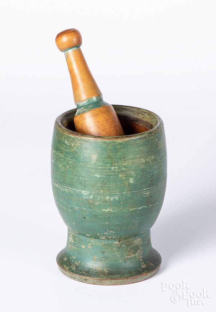 Appraisal: Painted mortar and pestle th c Painted mortar and pestle