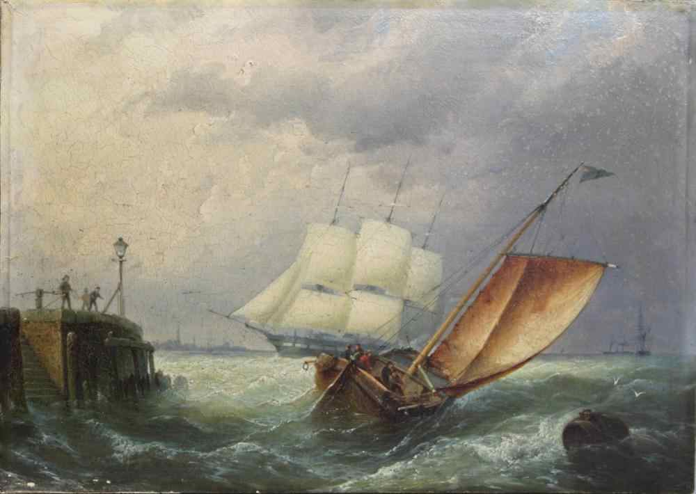 Appraisal: PETER CORNELIUS DOMMERSEN DOMMERSHUIJZEN DUTCH - DUTCH HARBOR SCENE Oil