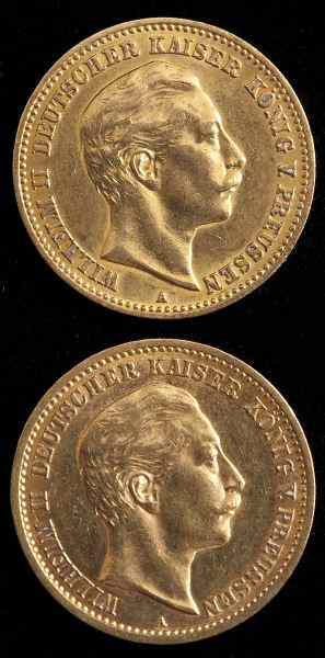 Appraisal: Two Imperial German -Mark Gold CoinsPrussia -A g XF and