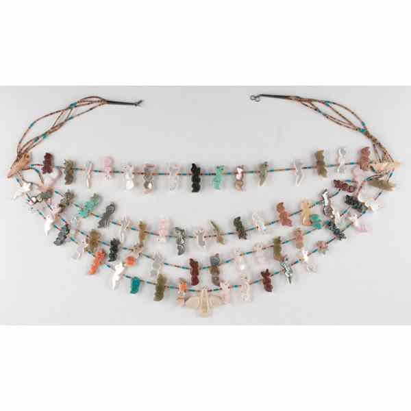 Appraisal: Zuni Fetish Necklace with four graduated strands of fine heishi