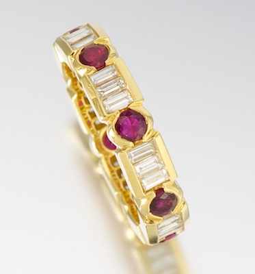 Appraisal: A Ladies' Ruby and Diamond Eternity Band k yellow gold