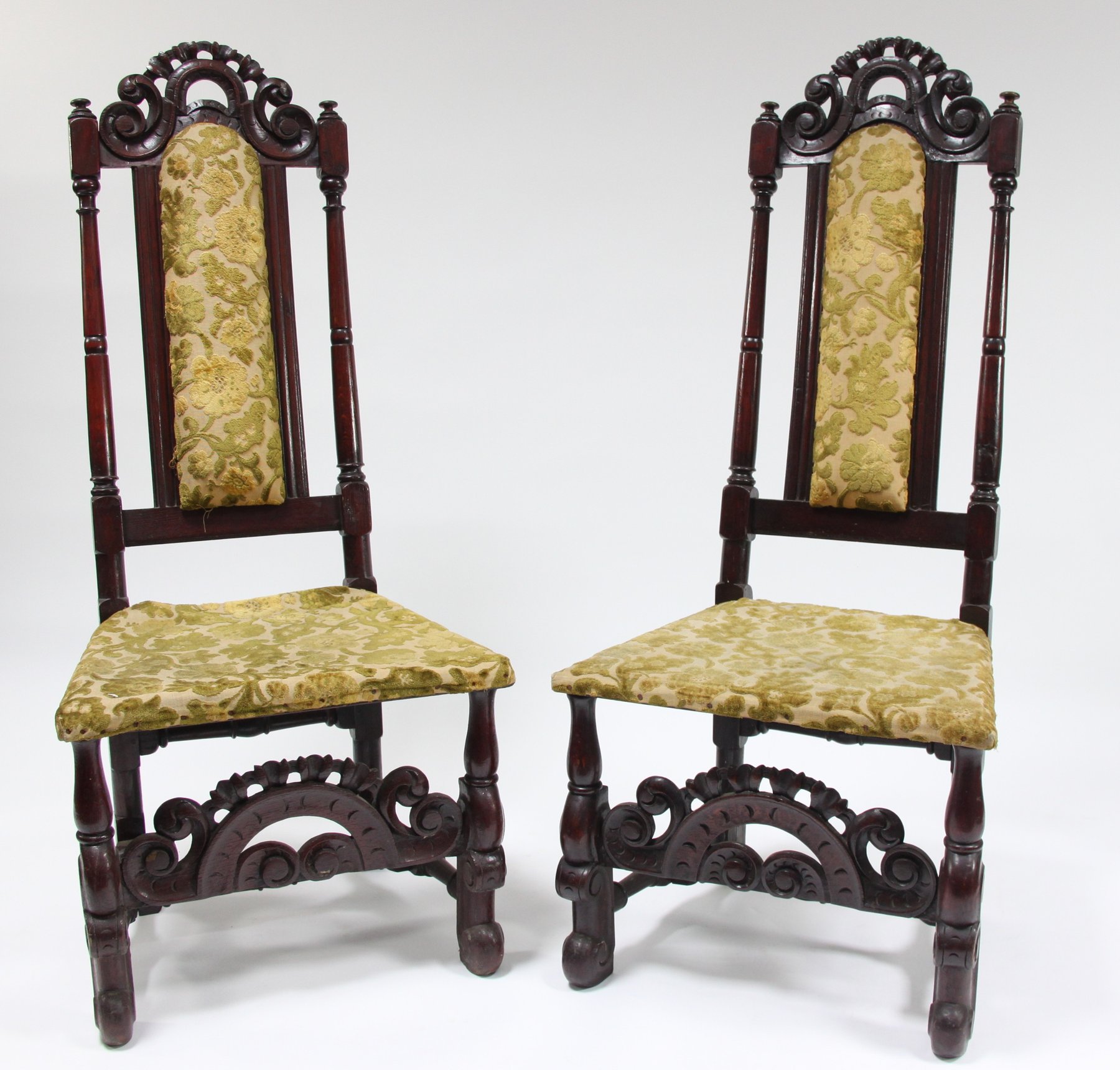 Appraisal: A pair of Charles II walnut high back chairs with