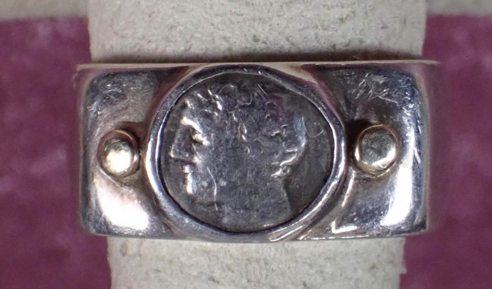 Appraisal: MAN'S ANCIENT GREEK COIN AND STERLING SILVER RING with certificate