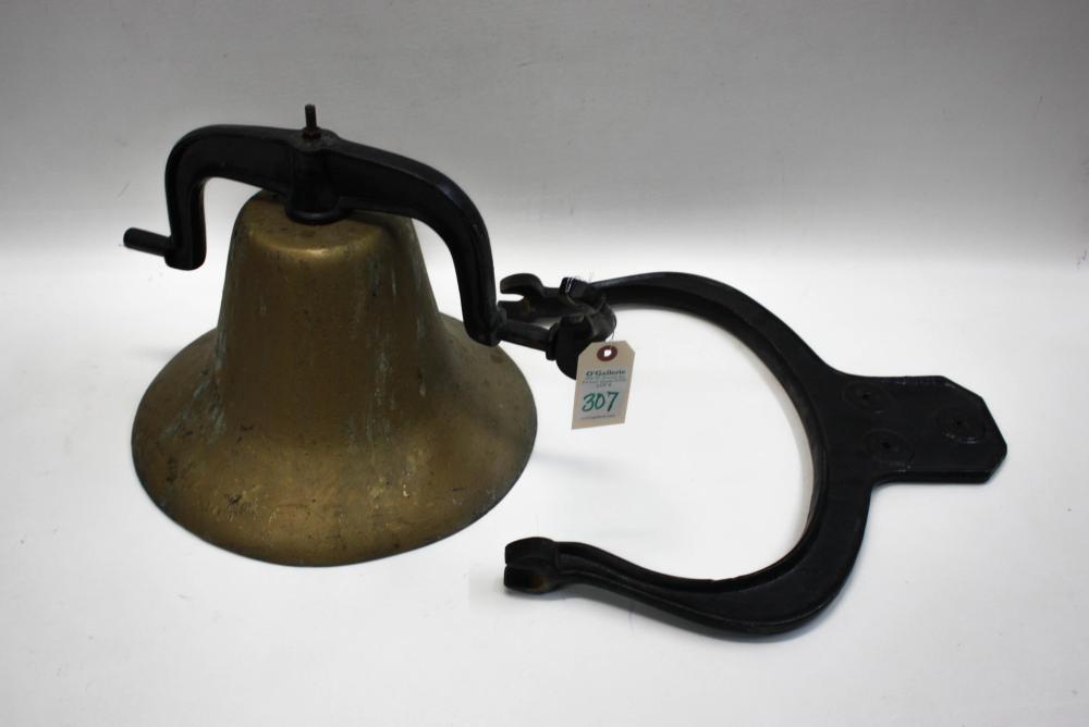 Appraisal: VINTAGE CAST IRON SCHOOL BELL ON HARP MOUNT diameter bell