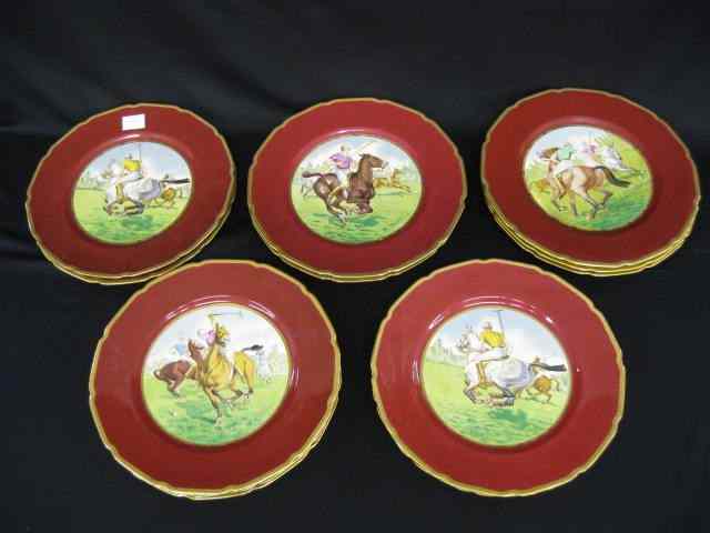 Appraisal: Set of Rosenthal ''Polo Player'' Plates signed burgundy gold trim