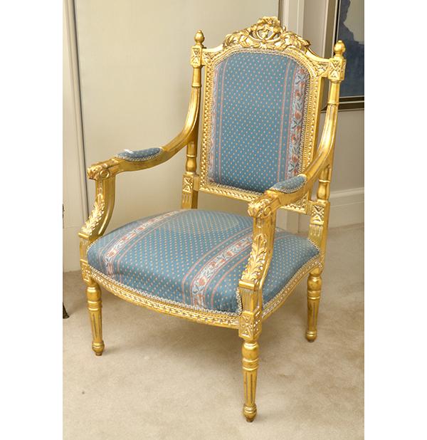 Appraisal: A PAIR OF LOUIS XVI STYLE GILT WOOD ARMCHAIRS