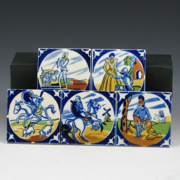 Appraisal: Five Tiles with Don Quixote Themes Lot of five tiles