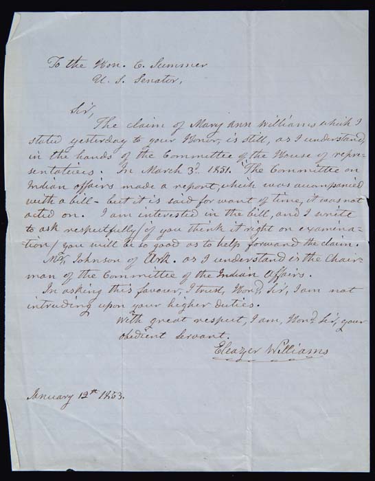 Appraisal: EBEAZER WILLIAMS AUTOGRAPHED LETTER Signed autographed letter - -