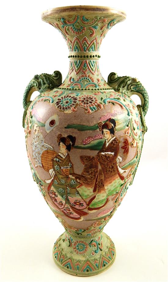 Appraisal: ASIAN Moriage vase Japanese early th C pink and green