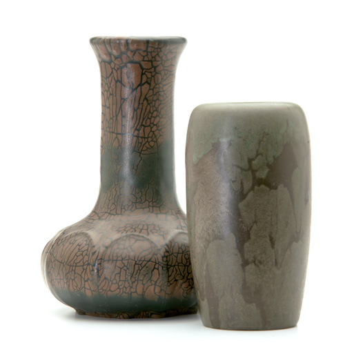 Appraisal: HAMPSHIRE Two vases covered in fine mauve and grey glaze