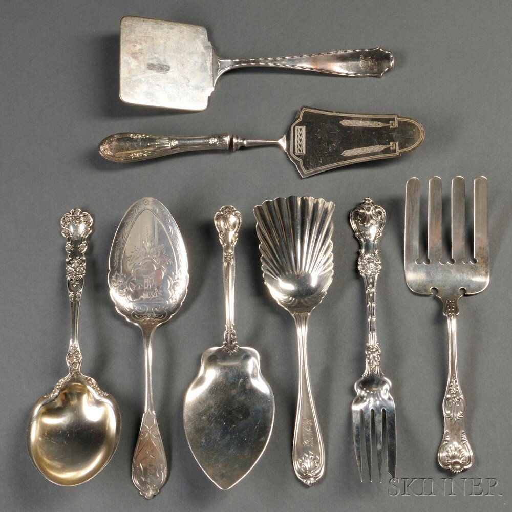 Appraisal: Seven American Silver Serving Pieces three Gorham with various monograms