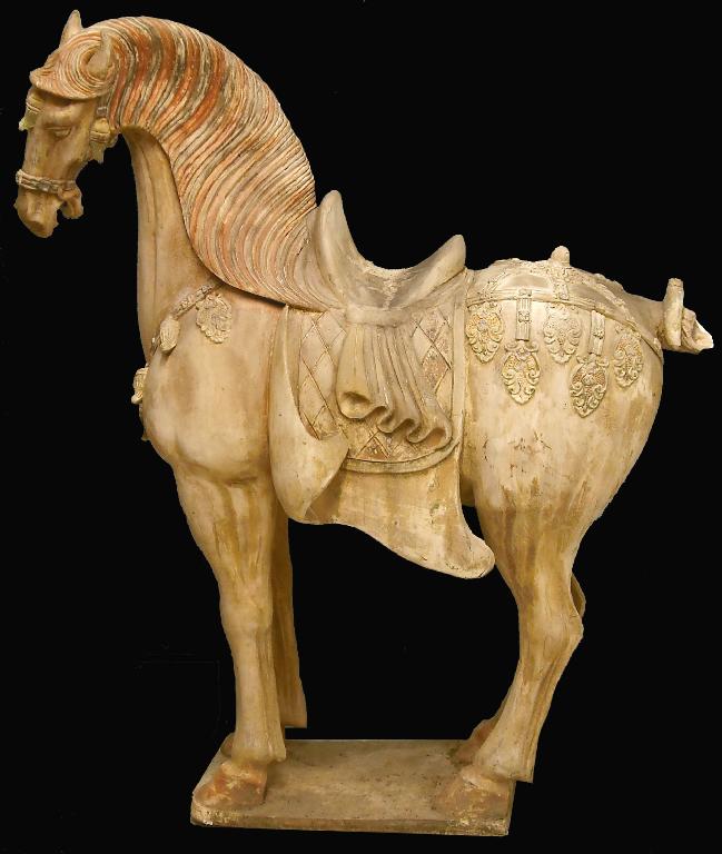 Appraisal: Chinese Tang dynasty style pottery horse in ceremonial bridles and