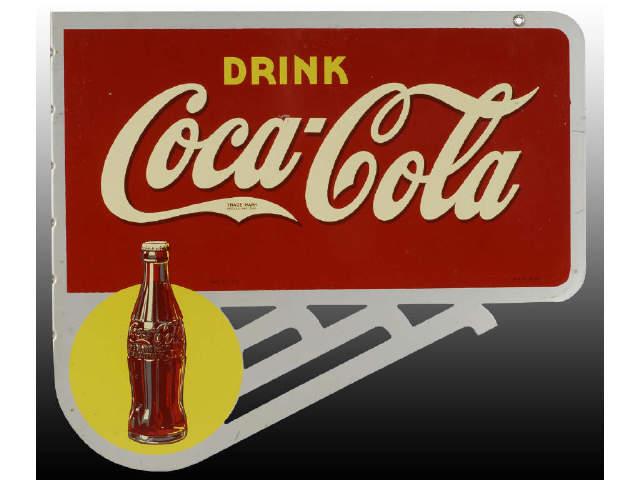 Appraisal: Coca-Cola Tin Flange Sign with Support Description Clean bright example