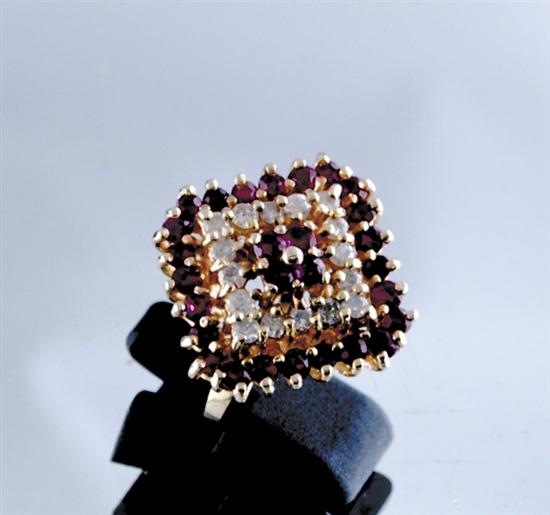 Appraisal: Ruby and diamond ring alternating rows of small round-cut rubies