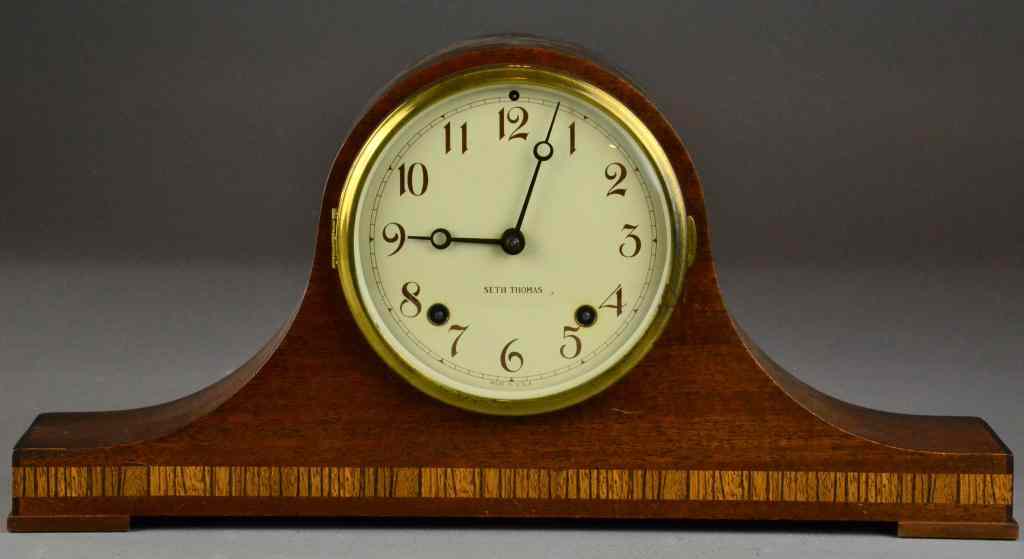 Appraisal: Inlaid Mahogany Seth Thomas Mantle ClockRaised on slight feet with