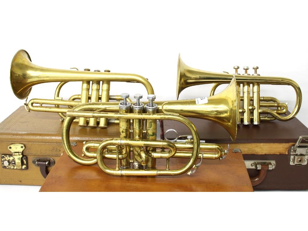 Appraisal: Two Lark brass cornets together with a B S Sonara