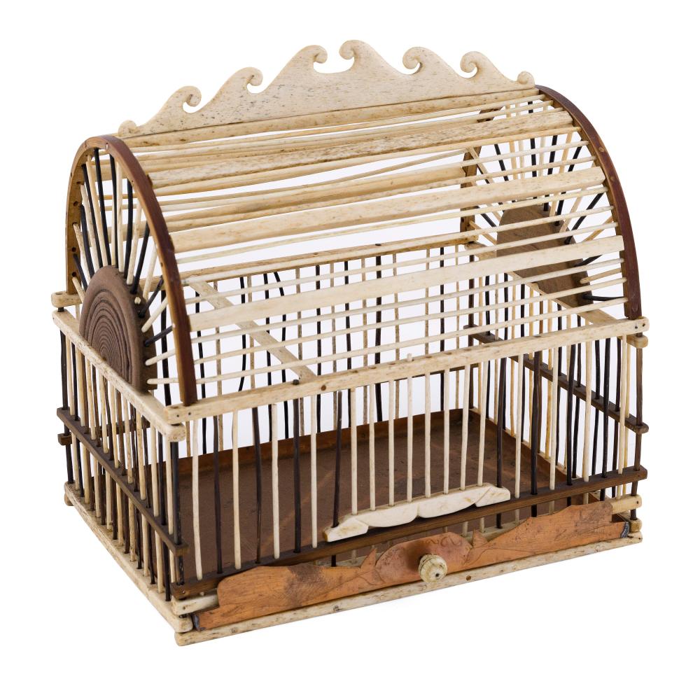 Appraisal: WHALEBONE-EMBELLISHED BIRDCAGE TH CENTURY HEIGHT WIDTH DEPTH WHALEBONE-EMBELLISHED BIRDCAGE th