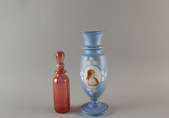 Appraisal: Two Pieces of Early Glassware Bristol portrait vase early pontal