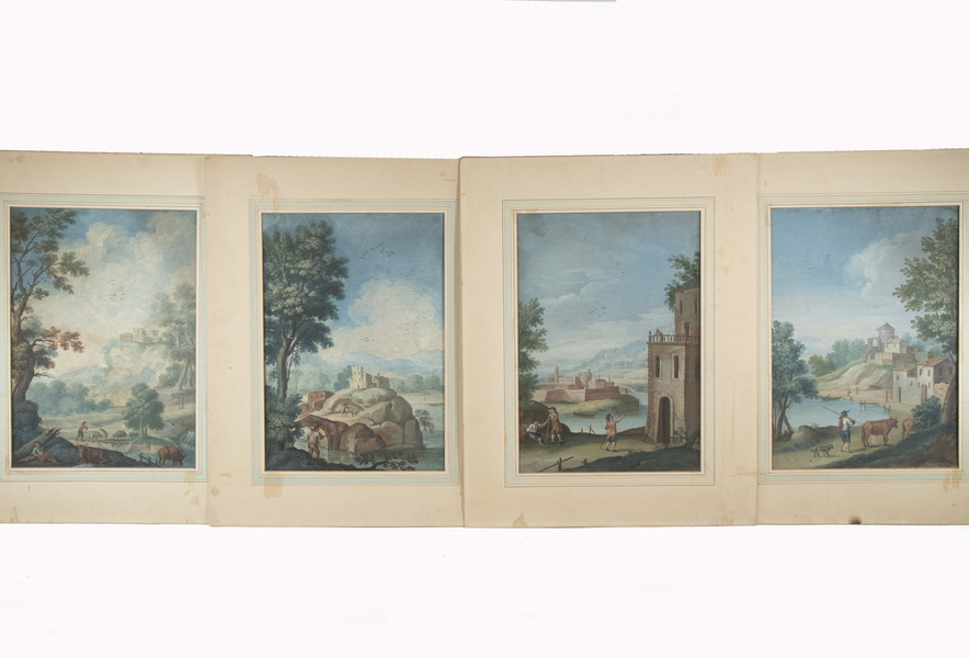 Appraisal: TH C SET OF ITALIAN PASTORAL GOUACHES MATTED UNFRAMED Shepherds