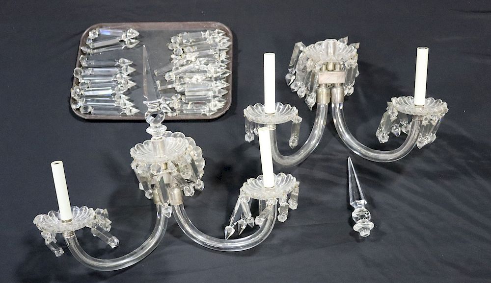 Appraisal: Pair Of Victorian Cut Glass Arm Sconces From a Rye