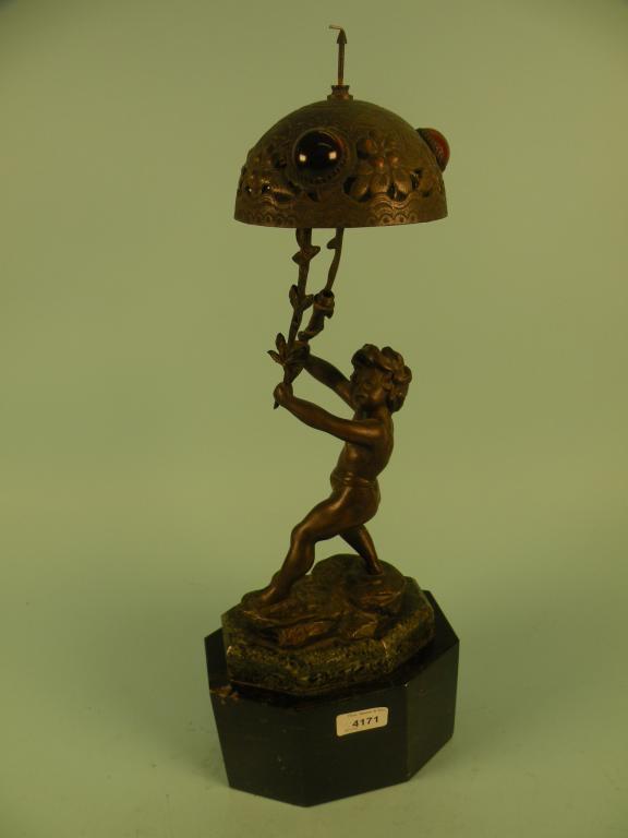 Appraisal: Pyce A French bronzed spelter table lamp in the form