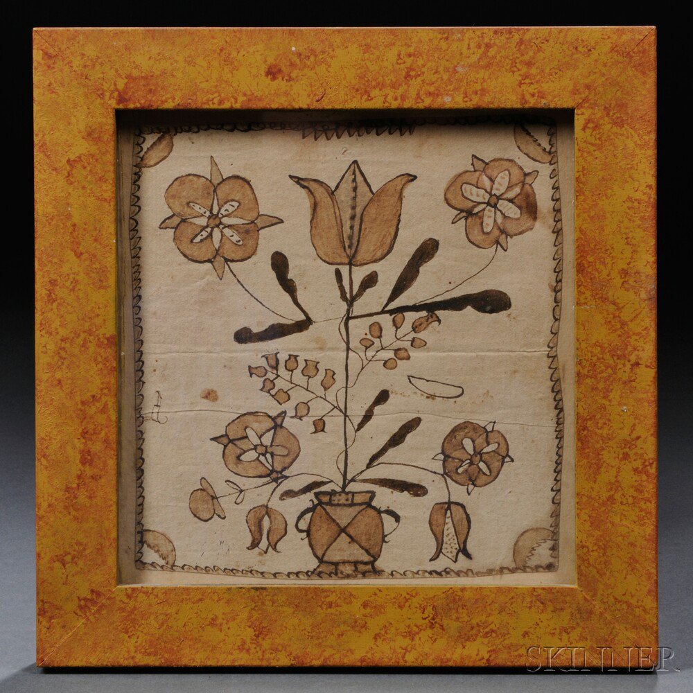 Appraisal: Framed Small Floral Fraktur probably America late th early th