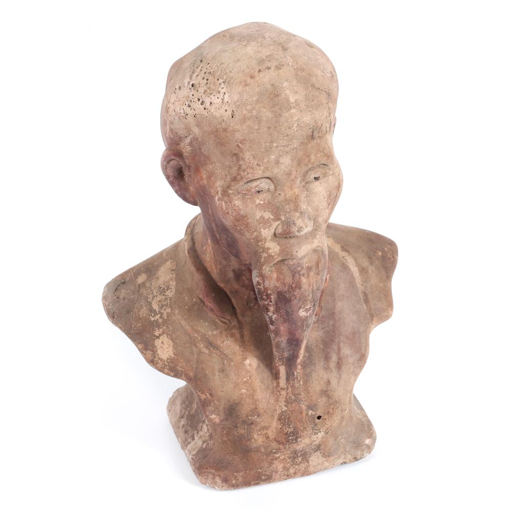 Appraisal: CHINESE TERRE COTTA EARTHENWARE BUST OF A SCHOLAR POSSIBLY CONFUCIUS