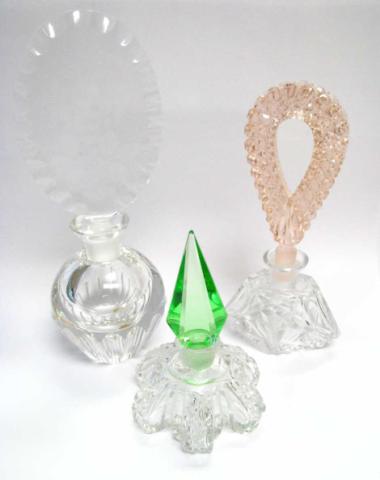 Appraisal: Three perfumers two acid etched Czechoslovakian with decorative art glass