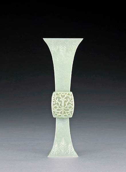 Appraisal: A white jade gu-form vase th Century Of rectangular section