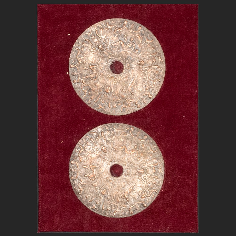 Appraisal: Two Renaissance Style Embossed Copper Small Circular Plaques Mounted on