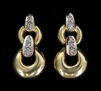 Appraisal: A Pair of Gold Earrings with Diamonds k yellow gold