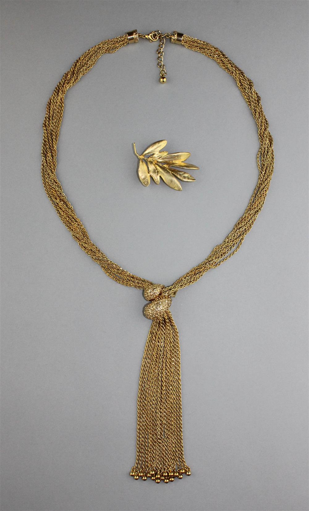 Appraisal: ANN HAND CHOKER WITH TASSEL DROP AND A LEAF BROOCH