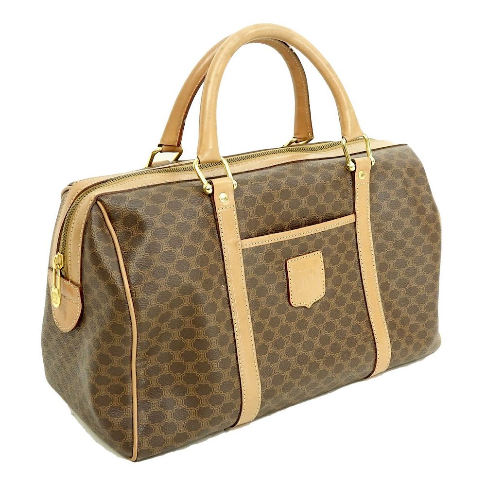 Appraisal: Celine Brown Macadame Canvas Boston Bag MM Celine Brown Macadame