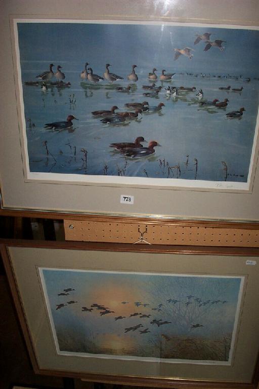 Appraisal: Two signed coloured prints by Sir Peter Scott one showing