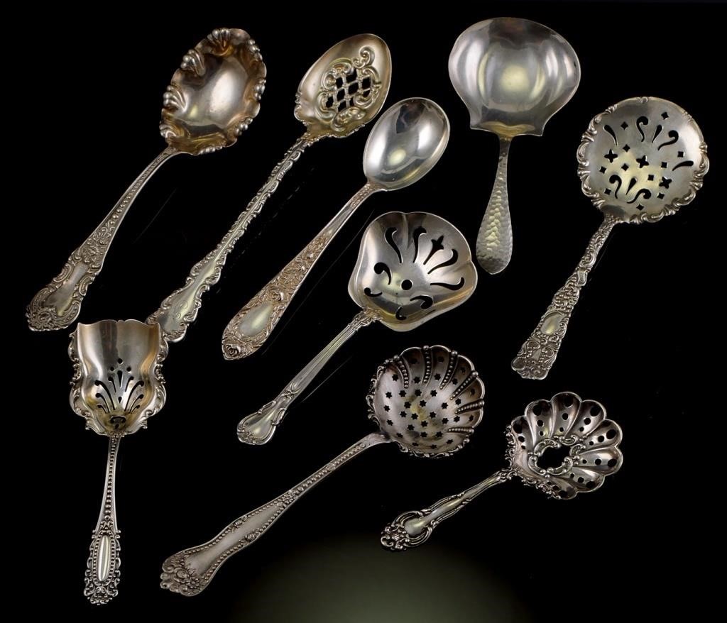 Appraisal: Collection of sterling silver serving spoons All are marked sterling