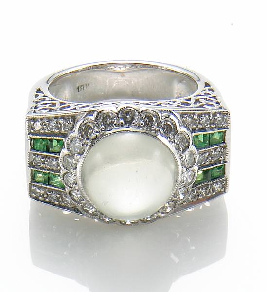 Appraisal: A moonstone tsavorite and k white gold ring