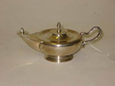 Appraisal: A MINIATURE TABLE OIL LAMP maker R C London modelled