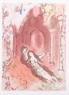 Appraisal: Marc Chagall Lithograph Depicting a lounging couple embossed signature to