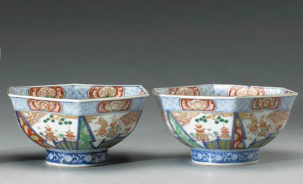 Appraisal: A pair of Imari porcelain hexagonal bowls Taisho Showa Period