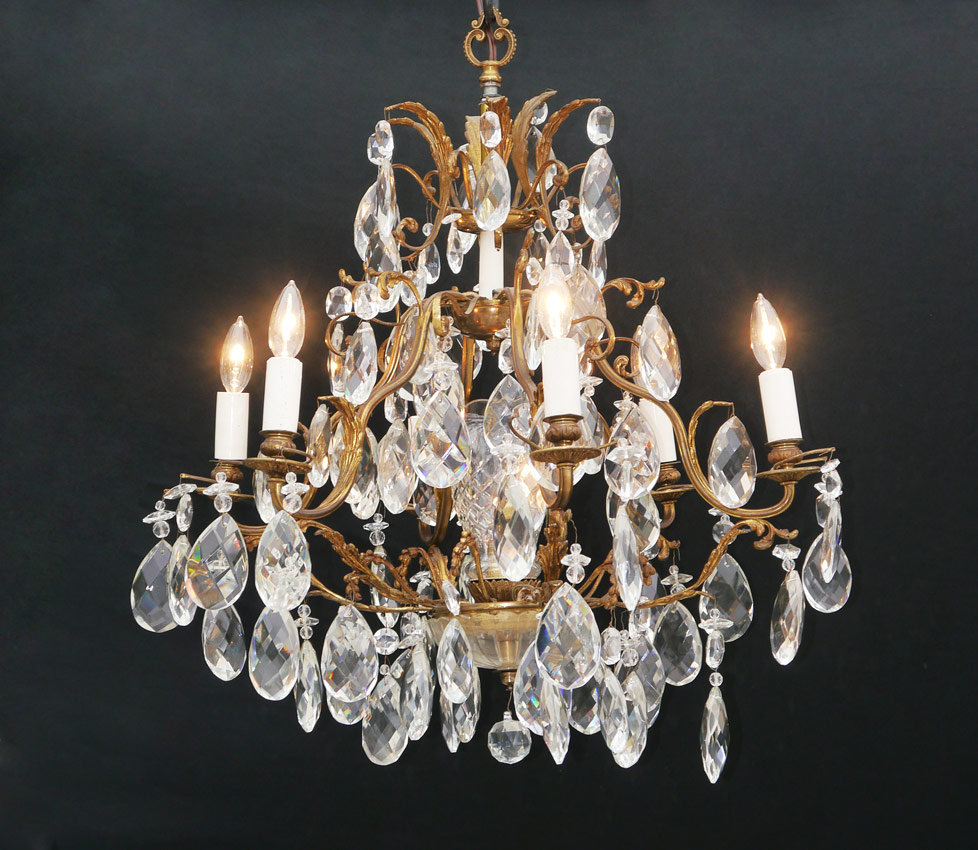 Appraisal: LIGHT FACETED CRYSTAL CHANDELIER arms with additional central light Faceted