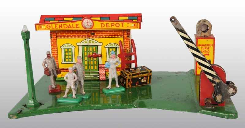 Appraisal: Lot of Pressed Steel Marx Toy Service Stations Description American