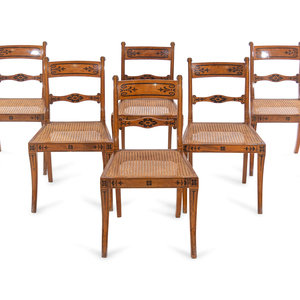 Appraisal: A Set of Six Continental Ebony Inlaid Fruitwood Dining Chairs