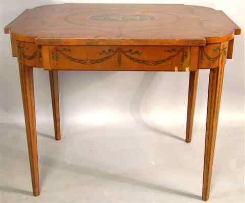 Appraisal: EDWARDIAN STYLE PAINTED SATINWOOD SMALL CENTER TABLE the oblong top