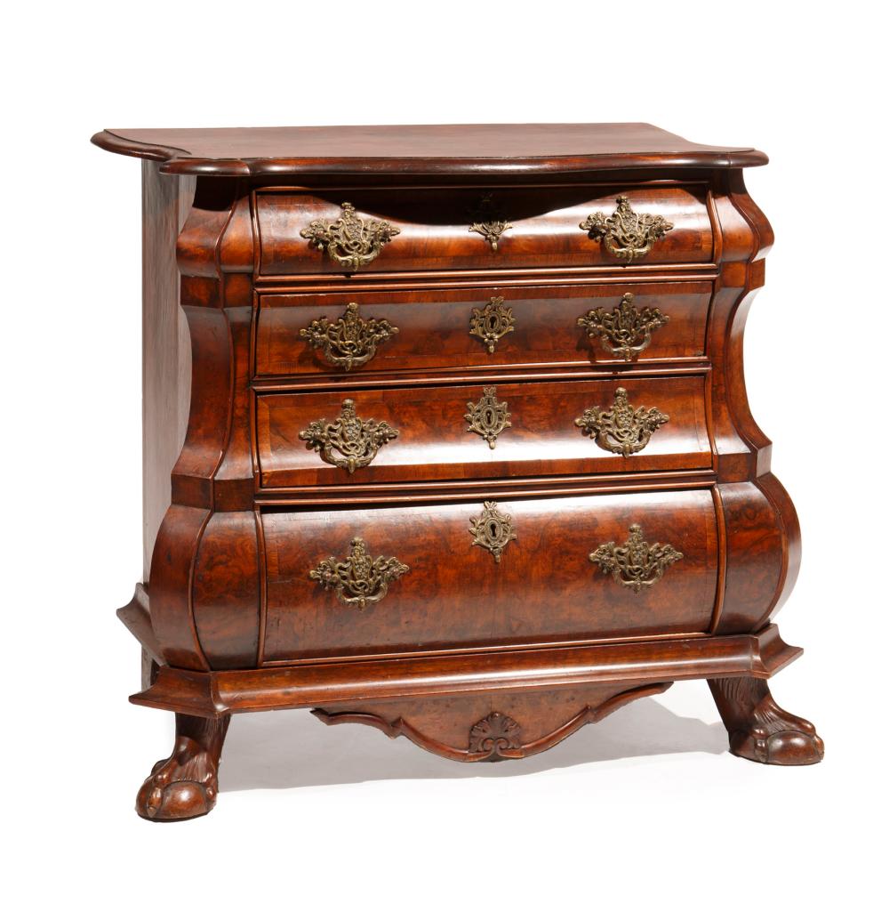 Appraisal: DUTCH ROCOCO BURLWOOD BOMBE CHEST OF DRAWERSDutch Rococo Burlwood Bombe